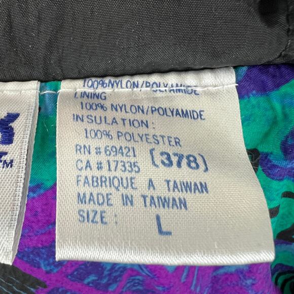 VINTAGE Reebok Black Zip Front Retro Print Quilted Windbreaker Jacket Size L VTG - Picture 8 of 9